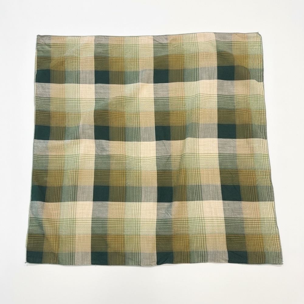 Green Plaid Square Scarf Earthy Green Check Bandana Neck Wrap Western Grandpa